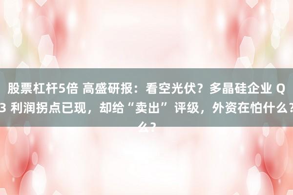 股票杠杆5倍 高盛研报：看空光伏？多晶硅企业 Q3 利润拐点已现，却给“卖出” 评级，外资在怕什么？