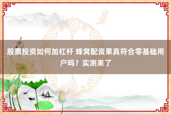 股票投资如何加杠杆 蜂窝配资果真符合零基础用户吗？实测来了