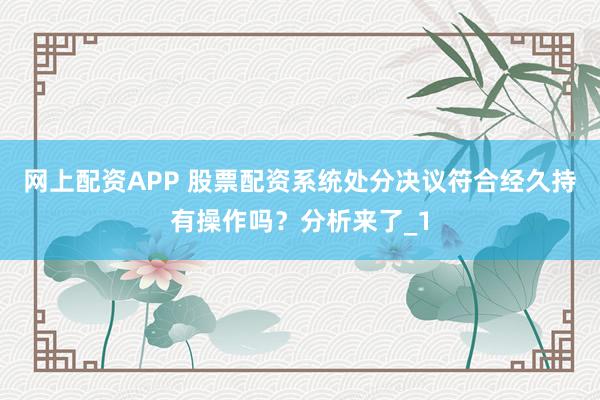 网上配资APP 股票配资系统处分决议符合经久持有操作吗？分析来了_1